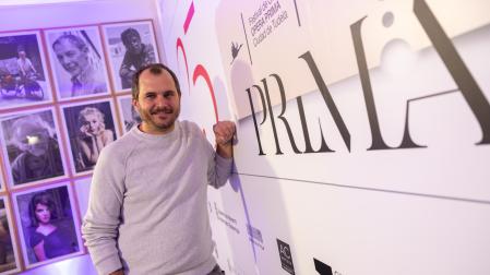 El director alicantino Sergi Miralles, este lunes en el Cine Moncayo de Tudela