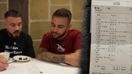 Los influencers Cenando con Pablo y Urrapetito, con la factura del restaurante Halconeras