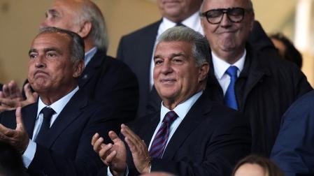 El presidente del Barcelona, Joan Laporta, momentos antes del partido de LaLiga entre el Barcelona y el Elche, /