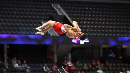 Tercera jornada del Campeonato del Mundo de Gimnasia de Trampolín en Pamplona.