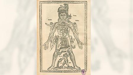 Grabado del manual de medicina de Ketham que Arnao Guillén de Brocar imprimió en Pamplona en 1495.