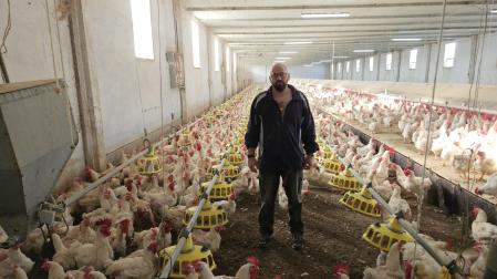 Jorge Calonge Flamarique, en su granja de gallinas de Tafalla