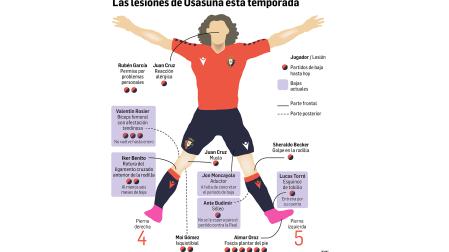 Gráfico con los distintos tipos de lesiones que ha mermado la plantilla del C.A. Osasuna en la primera parte de la temporada /