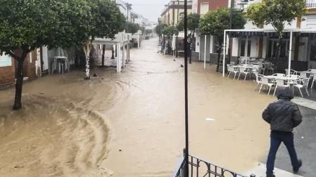 Vista de la localidad onubense de Nerva, donde las intensas lluvias de la borrasca Claudia provocaron el desbordamiento del barranco de Santa María /