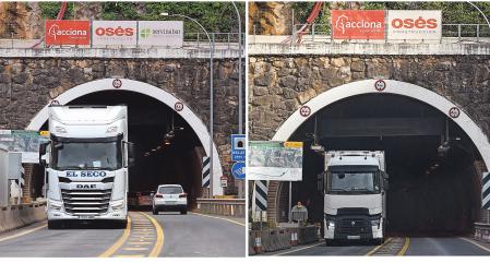 SERVINABAR YA NO ESTÁ La imagen de la izquierda se tomó el pasado 2 de agosto y la de la derecha, el 11 de noviembre. El cartel de Servinabar ya no figura en las obras del túnel /