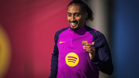 El jugador del FC Barcelona Raphinha en el entrenamiento de este martes, 18 de noviembre /