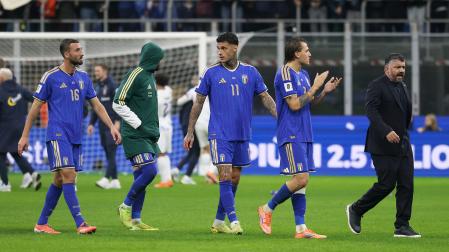 los italianos, cabizbajos tras caer derrotados contra Noruega en el último encuentro de la fase de grupos de clasificación para el Mundial 2026 y verse obligados a la repesca /