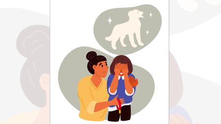 Una madre consuela a su hija tras el adiós a su mascota /