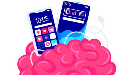 Gráfico de dos smartphones y su efecto en el cerebro /