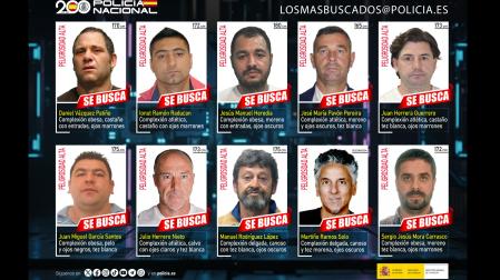 Cartel con los 10 fugitivos más buscados por la Policía Nacional en España