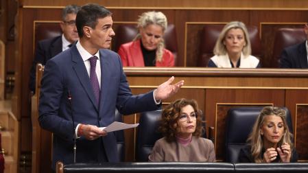 El presidente del Gobierno, Pedro Sánchez, interviene durante una sesión de control al Gobierno, este miércoles en el Congreso de los Diputados