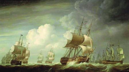 Barcos de la Compañía de las Indias Orientales en el mar. Nicholas Pocock, 1803