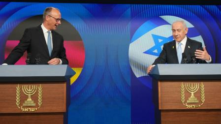 El canciller de Alemania, Friedrich Merz, en la rueda de prensa junto al primer ministro de Israel, Benjamin Netanyahu