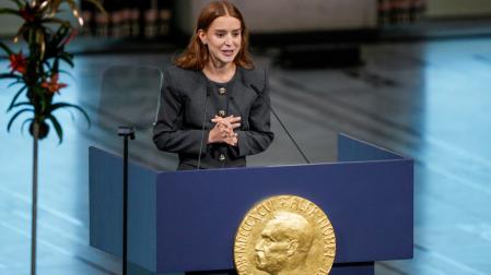 La hija de la opositora María Corina Machado recibe en su nombre en Oslo el Premio Nobel de la Paz