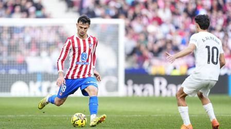 Marc Pubill, en el último partido del Atlético de Madrid contra el Valencia