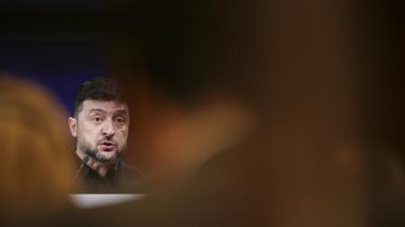 El presidente ucraniano, Volodimir Zelenski, este lunes en Alemania
