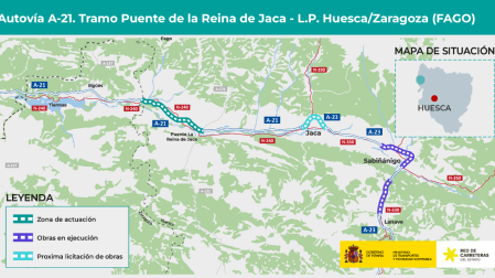 Detalle del tramo a construir entre Puente de la Reina de Jaca y Fago de la A-21