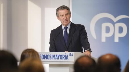 El presidente del Partido Popular, Alberto Núñez Feijóo, durante la reunión de la Junta Directiva Nacional del partido