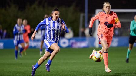 La navarra Ainhoa Guallar alcanzó una velocidad máxima de 30,5 km/h en su carrera con azulgrana Irene Paredes