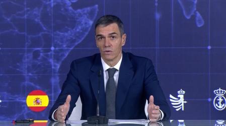 Pedro Sánchez, durante su mensaje a las tropas en el exterior