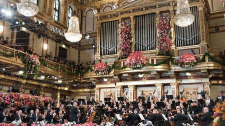 La Orquesta Filarmónica de Viena, en la Sala Grande o Sala Dorada en un Concierto de Año Nuevo anterior