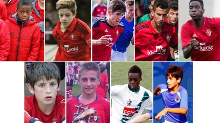 En la fila superior, de izda. a dcha., Nico Williams, Nico Serrano, Jesús Areso, Álex Berenguer y Adama Boiro. En la fila inferior, de izda. a dcha., Oihan Sancet, Robert Navarro, Iñaki Williams y Beñat Prados