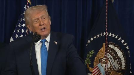 Donald Trump, este sábado en su comparecencia ante los medios