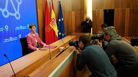 María Chivite, durante la rueda de prensa