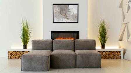 Salón moderno con chimenea