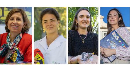 De izda. a dcha., Pilar Lostao, profesora de la Universidad de Navarra, María Gato, de Women for Science and Technology, Paula Goñi, graduada en Diseño y María Jurado, de la Unidad de Programas Profesionales