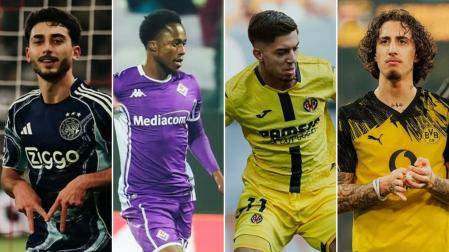 De izda. a dcha., Raúl Moro, Christian Kouamé, Illias Akhomach y Fabio Silva