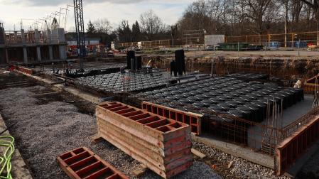 Estado de ayer de las obras del ‘cohousing’ de Txantrea