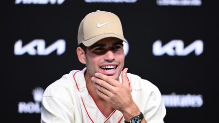 Carlos Alcaraz, en su comparecencia ante la prensa antes del inicio del Abierto de Australia