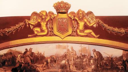 La pintura del Salón del Trono del Palacio de Diputación que representa el hallazgo de los restos mortales de San Fermín