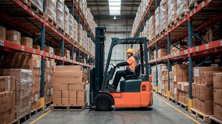 Un carretillero trabajando en un almacén