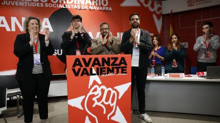 Esther Iso, Guzmán García, Javier Remírez y Víctor Camino, este domingo en el congreso de las Juventudes Socialistas de Navarra