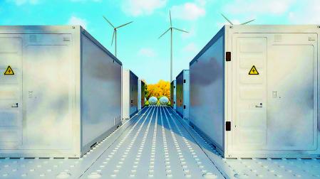 Recreación de una instalación de baterías de almacenamiento de energía renovable