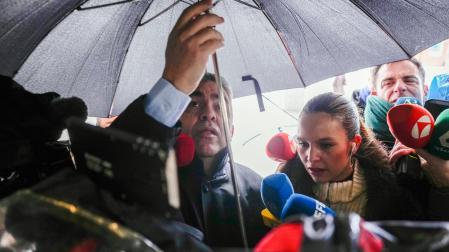 Santos Cerdán este lunes a su llegada a los juzgados de Plaza de Castilla, en Madrid