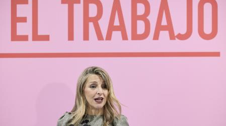 La vicepresidenta segunda del Gobierno y ministra de Trabajo y Economía Social, Yolanda Díaz, durante el acto de presentación del informe de expertos sobre democracia en el trabajo