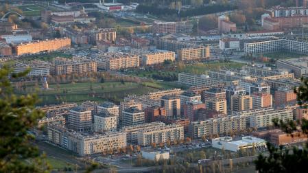 Vista aérea de Nuevo Artica, perteneciente a Berrioplano y el vecino barrio de Buztintxuri en Pamplona
