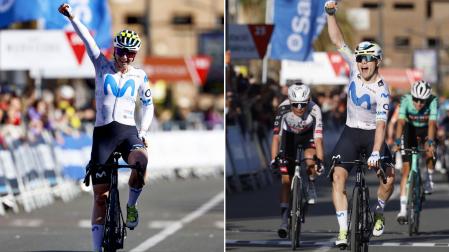 Los ciclistas del Movistar Liane Lippert y Raúl García Pierna