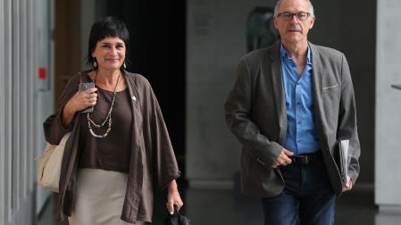 Los parlamentarios de EH Bildu Laura Aznal y Adolfo Araiz, en el Parlamento.