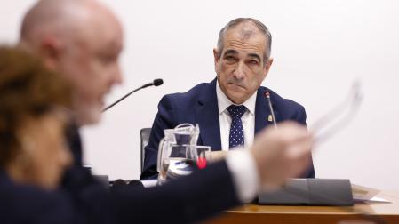 Óscar Chivite, en su comparecencia este martes en la comisión de investigación del Parlamento de Navarra