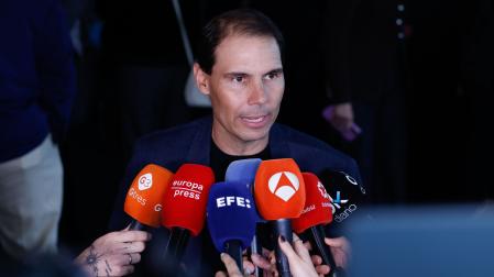 Rafa Nadal atiende a los medios de comunicación este martes con motivo de la presentación del circuito solidario de golf 'Spin+Swing'