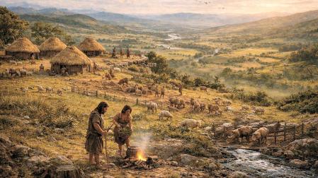 Recreación con inteligencia artificial de un poblado neolítico de hace 4.000 años