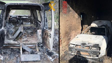 Detalle de los vehículos calcinados tras provocar su incendio