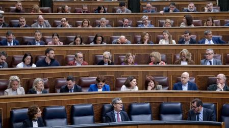 La vicepresidenta primera y ministra de Hacienda, María Jesús Montero; el ministro de la Presidencia, Justicia y Relaciones con las Cortes, Félix Bolaños, y el ministro de Transportes y Movilidad Sostenible, Óscar Puente, este jueves