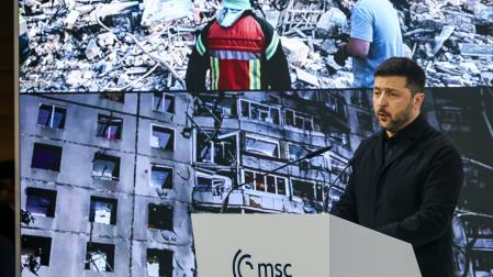 Zelenski, durante su intervención en la Conferencia de Seguridad de Múnich