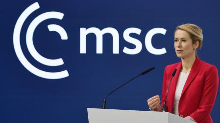 Kaja Kallas, durante su intervención en la Conferencia de Seguridad de Múnich