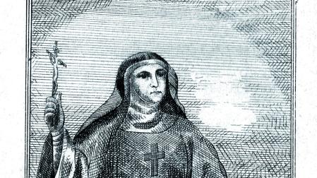 Litografía del retrato imaginado de sor Gertrudis Eseverri, en la segunda edición de su biografía, realizada en la imprenta de Sisto Díaz de Espada